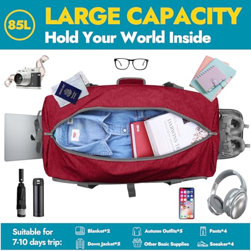 Canway 85L Travel Duffel Bag, Foldable Weekender Bag with Shoes Compartment for Men Women Water-proof & Tear Resistant - color: Beetles Red, size: 85L