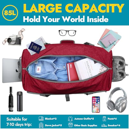 Canway 85L Travel Duffel Bag, Foldable Weekender Bag with Shoes Compartment for Men Women Water-proof & Tear Resistant - color: Beetles Red, size: 85L