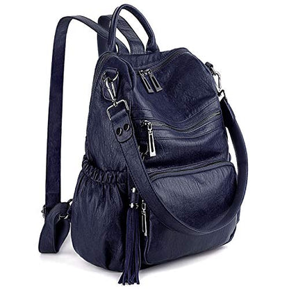 UTO Women Backpack Purse Leather Vegan Rucksack Travel Shoulder Bag - color: 0454 Blue