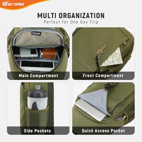 SKYSPER Sling Bag RFID Cross Body Bag Recycled Crossbody Backpack Travel Daypack - color: Armygreen