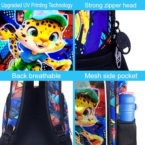 CCJPX 3Pcs Backpack for Boys, 16 Inch Preschool Elementary Kindergarten School Backpacks and Lunch Box - color: Black Leopard