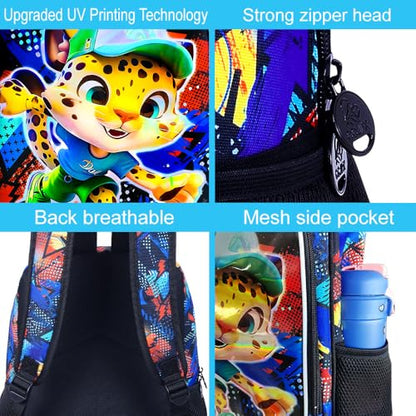 CCJPX 3Pcs Backpack for Boys, 16 Inch Preschool Elementary Kindergarten School Backpacks and Lunch Box - color: Black Leopard