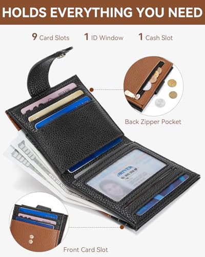 BOSTANTEN Slim Wallet Women Small RFID Blocking Credit Card Holder - color: Black＆Brown