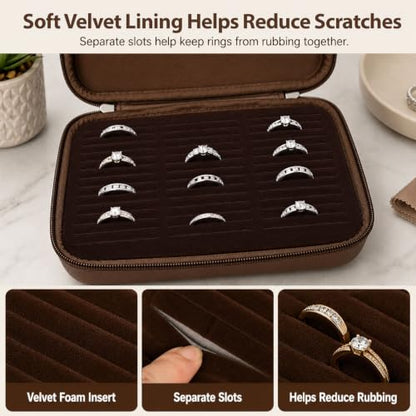 GWCASE Ring Organizer Box 42-Slot Hard Shell Case Holds 50+ Pieces, Coffee - color: Coffee Brown