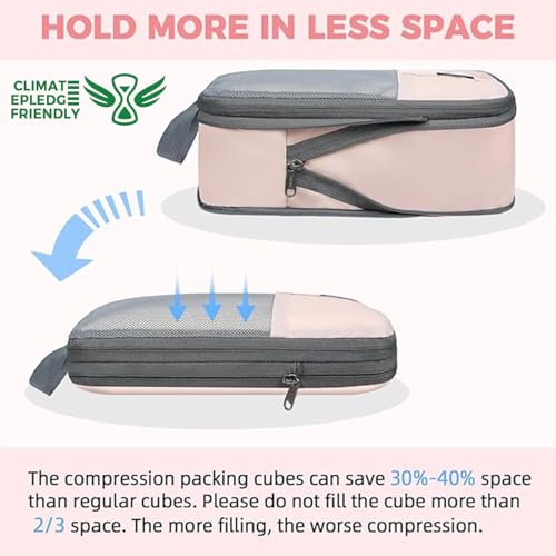 BAGAIL Lightweight Compression Packing Cubes for Travel, 6 Set, Pink - color: Pink