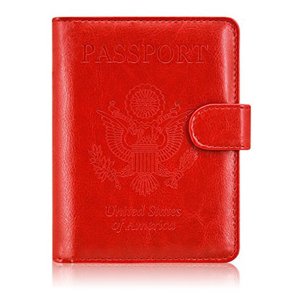 Passport Holder Cover, ACdream Protective Premium Leather RFID Blocking Wallet Travel Case for Passport/Credit Card/Air Ticket, - color: Red