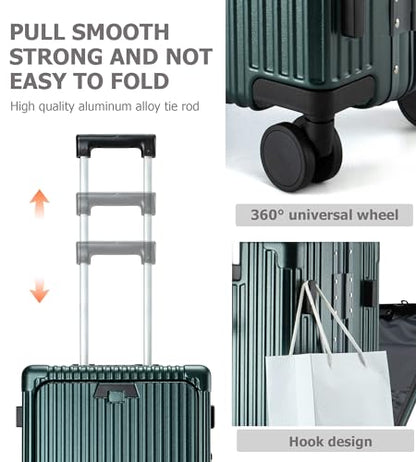 feilario PC Hardside Carry On Luggage, Aluminum Frame, TSA Lock, Cup Holder - color: A-Forest Green