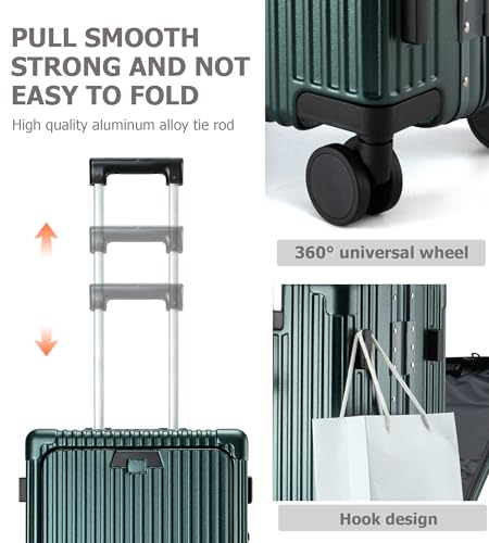 feilario PC Hardside Carry On Luggage, Aluminum Frame, TSA Lock, Cup Holder - color: A5-Forest Green (zipperless closure), size: 22.5"
