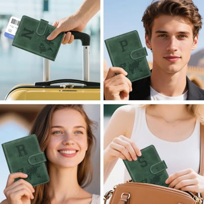 Passport Holder Wallet Cover Personalized Initial Travel Essentials - color: Pine Green, size: S