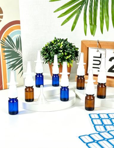 10 Pcs Nasal Spray Bottle Glass Empty Refillable, 5ML/0.17OZ - color: Brown and Blue 10Pcs