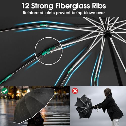 G4Free 54 Inch Inverted Umbrella Windproof Large Umbrella for Rain - color: Black