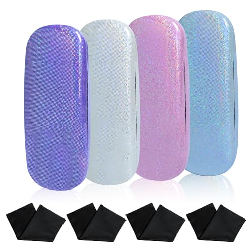 Eyeglass Case Hard Shell,Hard Sunglass Cases with Cleaning Cloth for Women,Glitter Protective Case - color: Style 1