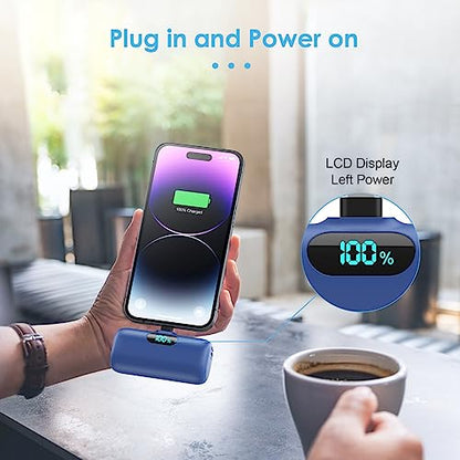 [2팩]아이폰 14/13용 소형 휴대용 충전기, 업그레이드된 5000mAh PD 고속 충전 보조 배터리, 아이폰 14/14 프로 맥스/13/13 프로/12 프로/11/XR/X/8/7/6과 호환되는 미니 휴대용 휴대폰 충전기 블랙+블루 - color: 블랙+블루.