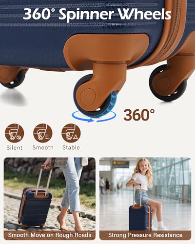 LONG VACATION Luggage Sets with Spinner Wheels, Carry on Suitcase 3 Piece - color: NAVY, size: 3 piece set(DB)