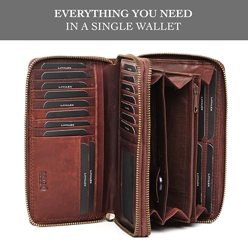 RFID Leather Wallet for Women, Genuine RFID Leather Card Holder - color: Square - Brown