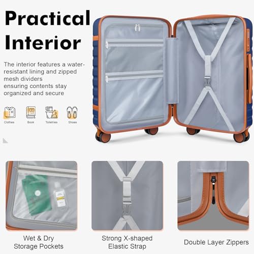 20 Inch Carry On Luggage Set 3 Piece With Travel Backpack - color: Blue, size: 3 Piece Set (20inch)