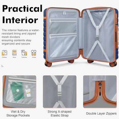 20 Inch Carry On Luggage Set 3 Piece With Travel Backpack - color: Blue, size: 3 Piece Set (20inch)