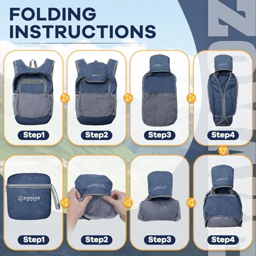 ZOMAKE 10L Ultra Lightweight Packable Backpack, Small Daypack Light Foldable Backpacks Water Resistant Day Bag for Hiking(Navy Blue) - color: Navy Blue A1, size: 10L