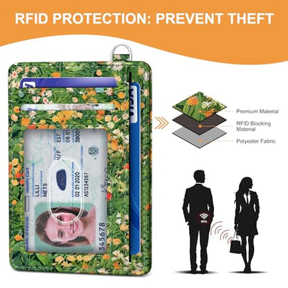 SEAVILIA Small Credit Card Holder for Women, Slim RFID Blocking Wallet - color: Black Cat Floral