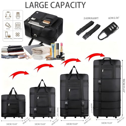 42 Inch Expandable Suitcase with Wheels, Waterproof Large Duffel Bag with 5 Silent Wheels & TSA Lock, Lightweight Collapsible Rolling Travel Bag with 2 Packing Straps, Wheeled Luggage for Air Travel - size: L - 5-Wheels with Lock & Starps