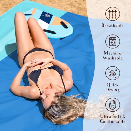 AlphaBeing Beach Blanket Waterproof Sandproof, Extra Large Beach Mat - color: Threeblue, size: 120“×108”