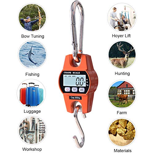Fuzion Hanging Scale 660LB/300KG, Crane Scale with Snap-Fit Lifting Ring - color: Orange