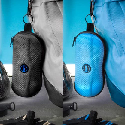 BLUPOND Sunglasses Case Semi Hard EVA Shell with Metal Hanging Hook Belt Clip Sun Glasses Storage - color: Black/Aqua Blue