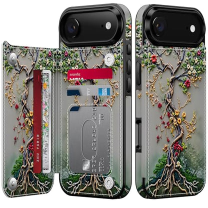 FUNMIKO for iPhone Air Wallet Case, Card Holder, RFID-Blocking - color: Blooming Tree of Life, size: iPhone 17 Air