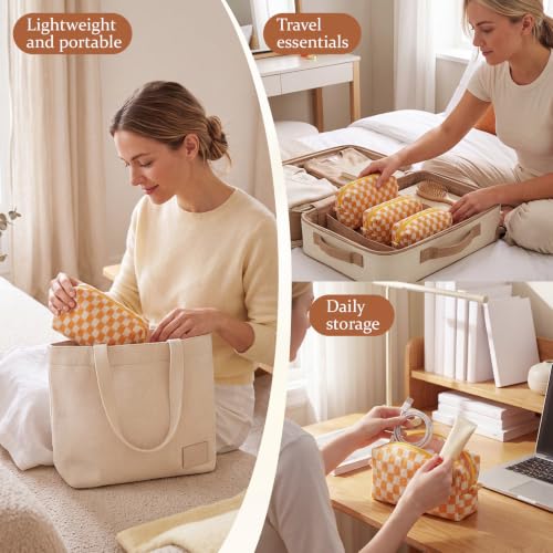 Gilprop 8 Pcs Checkered Makeup Bag Small Cosmetic Pouch Bulk,Orange - color: Orange