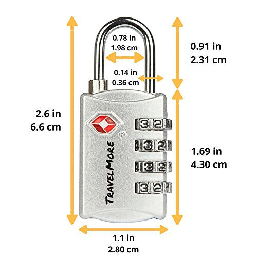 TravelMore 수하물 자물쇠 TSA 승인, 4자리 여행용 콤비네이션 자물쇠 - color: 실버, size: 3개