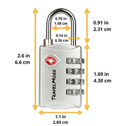TravelMore 수하물 자물쇠 TSA 승인, 4자리 여행용 콤비네이션 자물쇠 - color: 실버, size: 3개