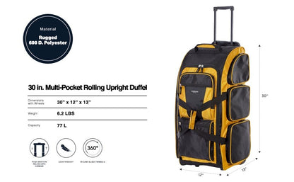 Travelers Club Xpedition 30 Inch Multi-Pocket Upright Rolling Duffel Bag - color: 애로우우드