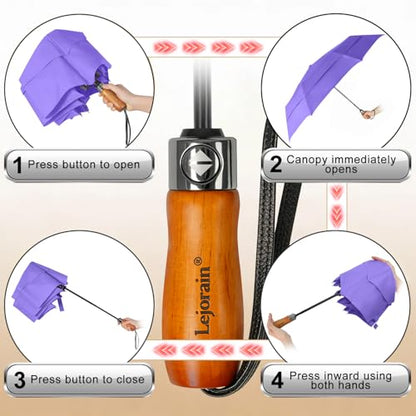 Windproof Golf Umbrella Large 54 Inch Folding Auto Open Close Wood Handle - color: 06.Purple