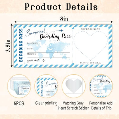 Blue Stripe Surprise Destination Revealed Card With Envelopes, 5 Set Plane Tickets Boarding Pass, DIY Birthday Gift Tickets for Wedding, Holiday, Birthday, Christmas, Party Supply-004-5 - style: 5 SET