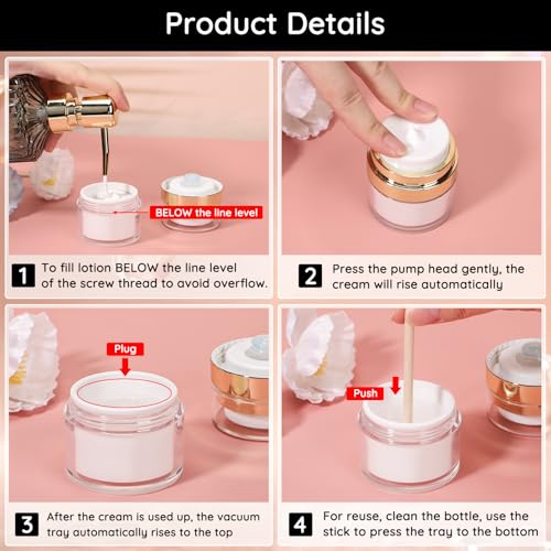 Segbeauty 7pcs Vacuum Lotion Dispenser Sprayer Set, Airless Pump Bottles Travel Size, Empty Golden Airless Pump Jar for Creams, Refillable Vacuum Fine Mist Spray Bottle Atomizer 0.5oz 1oz 1.7oz