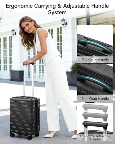 MILADA 24-Inch Hardside Expandable Medium Checked Luggage Suitcase, Black - color: Jet Black, size: Checked Medium 24 inch