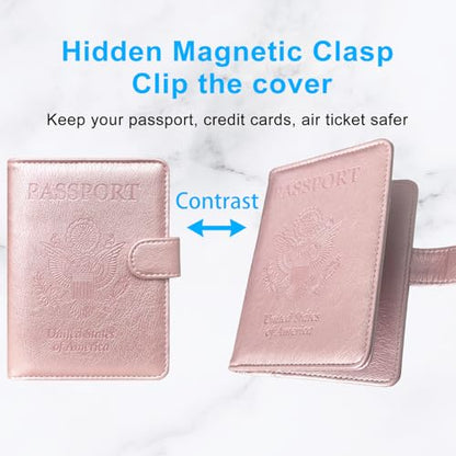 Passport Holder Cover, ACdream Protective Premium Leather RFID Blocking Wallet Travel Case for Passport/Credit Card/Air Ticket, - color: **Rose Gold