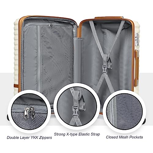 Joyway Luggage Set 3 Piece Suitcase Sets with Spinner Wheel,Hardside Expandable Travel Laggage with TSA Lock (13/20/24/28 White brown - color: White brown, size: 6 piece set (13/20/24/28inch)