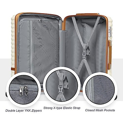 Joyway Luggage Set 3 Piece Suitcase Sets with Spinner Wheel,Hardside Expandable Travel Laggage with TSA Lock (13/20/24/28 White brown - color: White brown, size: 6 piece set (13/20/24/28inch)