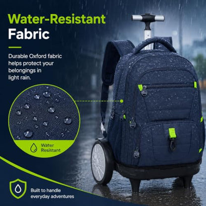 WZLVO Large Quiet Wheels Rolling Backpack for Men - 20 Inch Wheeled Bookbag Glides Over Rough Surfaces, 3-Piece Roller Set with Lunch Bag & Pencil Bag, Sleek Navy Blue for Professionals Travel - color: Large Quiet-roll Wheels Rolling Backpack -Blue
