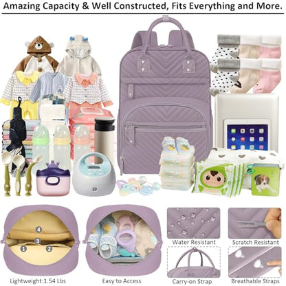 Tenot Diaper Bag Backpack for Women with Insulated Pockets Purple - color: Purple, style: Standard