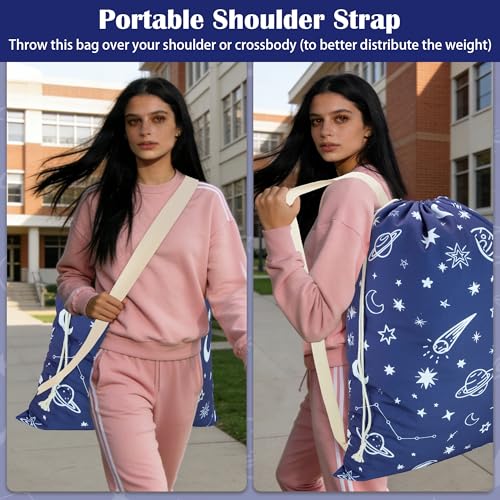 Canvas Laundry Bag with Shoulder Strap, Large Drawstring, 23"W x 29"H Space - color: Space
