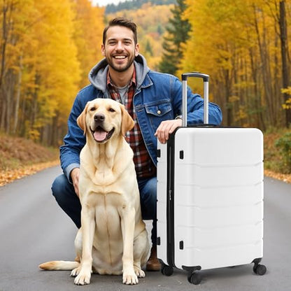 Simple Deluxe 28 Inch Hardside Carry On Luggage, Suitcase with Double Spinner Wheels & TSA Lock, Hard Shell Suitcase, Expandable Rolling Lightweight Luggage, White - color: White, size: 28 inch