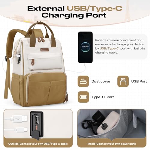 Maelstrom 15.6-17.3" Laptop Backpack with Lunch Box, Work Bag for Women Men - color: Khaki-beige
