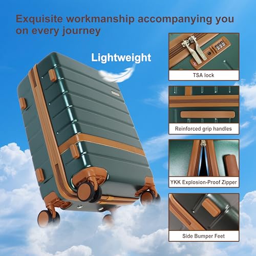 3-Piece Carry-On Luggage Set for Business Travel | 20-Inch Hardside Spinner Suitcase with TSA Lock, Lightweight PC+ABS Construction, Multi-Dividers & Sturdy Handle (Green) - color: Green, size: 3 piece set (20")