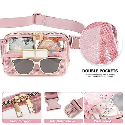 Clear Fanny Pack Stadium Approved Belt Bag, Clear Purse for Stadium Events - color: Pink