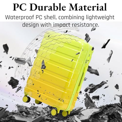 3-Piece Luggage Set 20/24/28’’ Hard-shell with 360° Spinner Wheels, Gradient Color Suitcase with Combination Lock, Lightweight PC Material, (Green+ Yellow) - color: Green-Yellow Gradient, size: 3-Piece Set(20''&24''&28'')