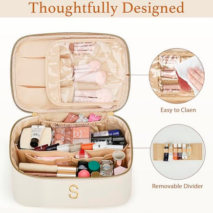 Personalized Initial Travel Makeup Toiletry Bag Gifts for Women - color: Beige, style: S