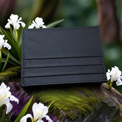 M-Plateau Super Slim Genuine Leather Credit Card Wallet - color: Navy Blue