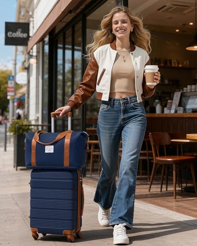 LONG VACATION Luggage Sets with Spinner Wheels, Suitcase Set 6 Piece - color: NAVY, size: 6 piece set